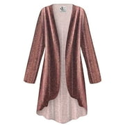 Women's Small Cascading Cardigan Cascade Red Dawn Sparkling Effect Slinky Casual Long Flowy Drape Mid-Weight Duster Sweater Made in USA