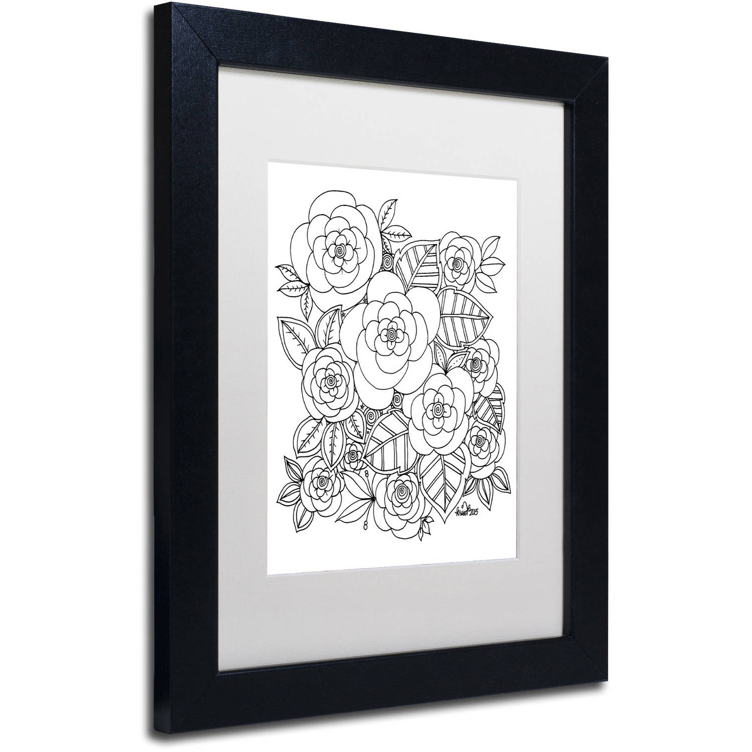 Trademark Fine Art "Flower Design 2" Canvas Art by KCDoodleArt White Matte, Black Frame
