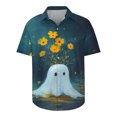 thumbnail image 3 of VBTAPA Mens Halloween Button Down Shirt Ghost Printed Short Sleeve Hawaiian Beach Shirt Novelty Holiday Party Blouses Big and Tall Casual Stylish Tops Blue XXXXXL, 3 of 5