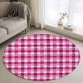 thumbnail image 3 of 4ft Washable Round Rug, Pink White Check Non-Slip Circle Area Rug for Living Room Bedroom, Modern Pink Theme Simple Indoor Floor Mat for Home Decor, 3 of 9