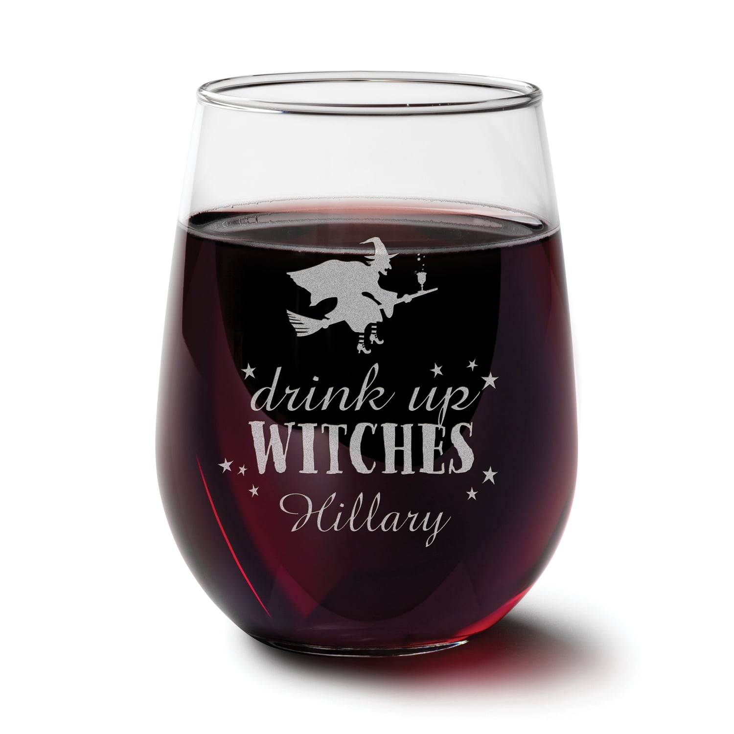 Personalized Drink Up Witches Stemless Wine Glass