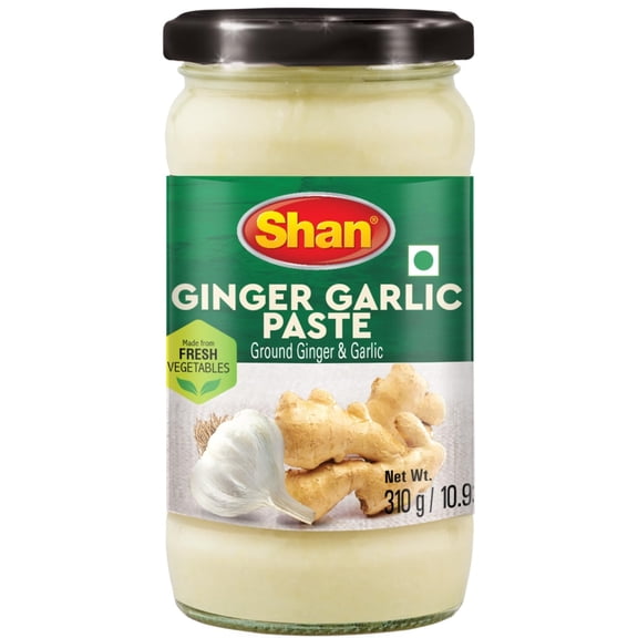 Shan - Ginger Garlic Paste (10.93 oz) Traditional Taste Enhancing Cooking Paste from Fresh Ground Ginger and Garlic - Suitable for Vegetarians - Airtight Glass Jar