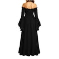 thumbnail image 3 of KICILVS Womens Halloween Costumes Plain Long Bell Sleeve Ruffle Trim Neck Drawstring Waist Flowy Maxi Party Dress Black, 3 of 7