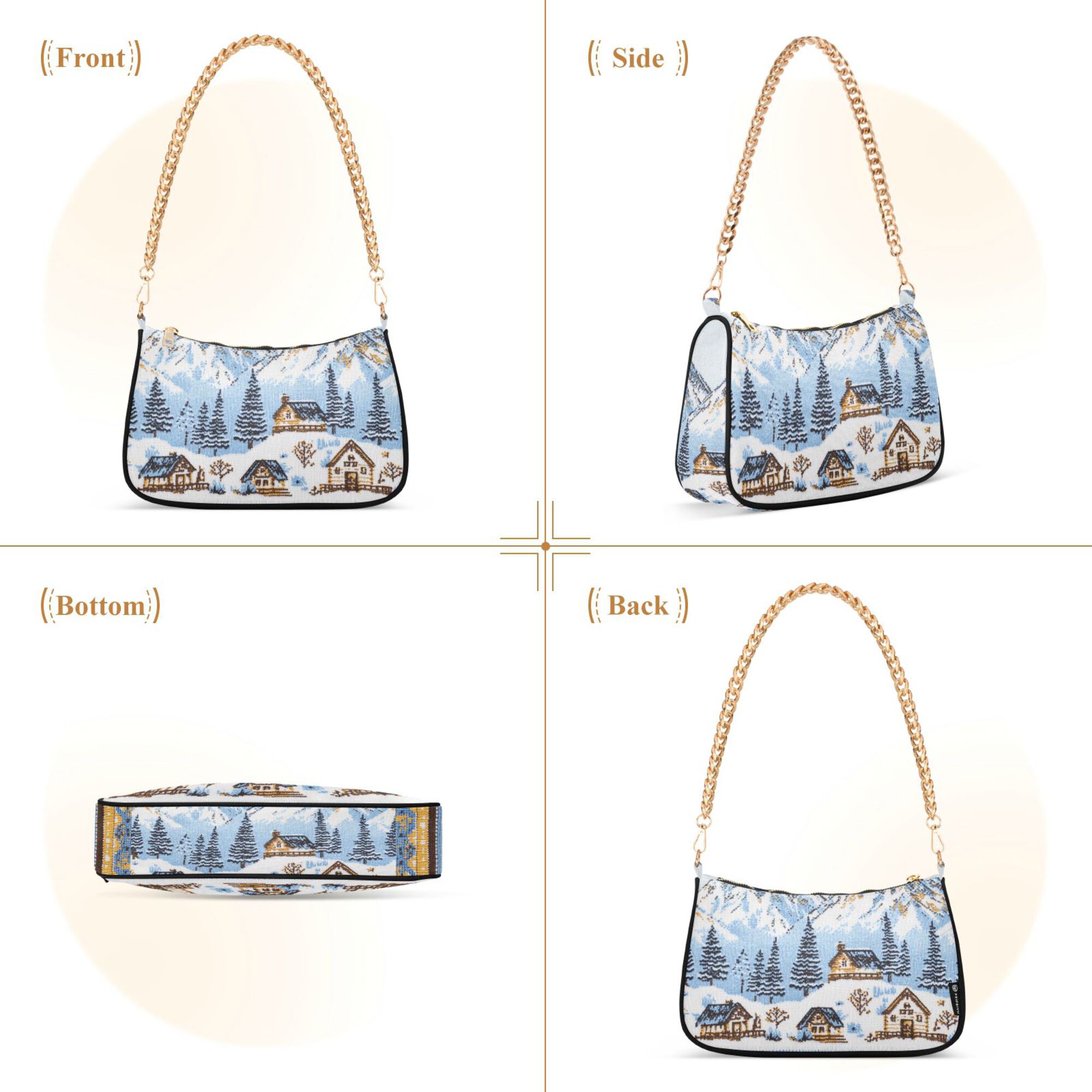 FORMRS Womens Shoulder Bag with Chain Strap Clutch Purse Cute Tote Handbag, Winter Village