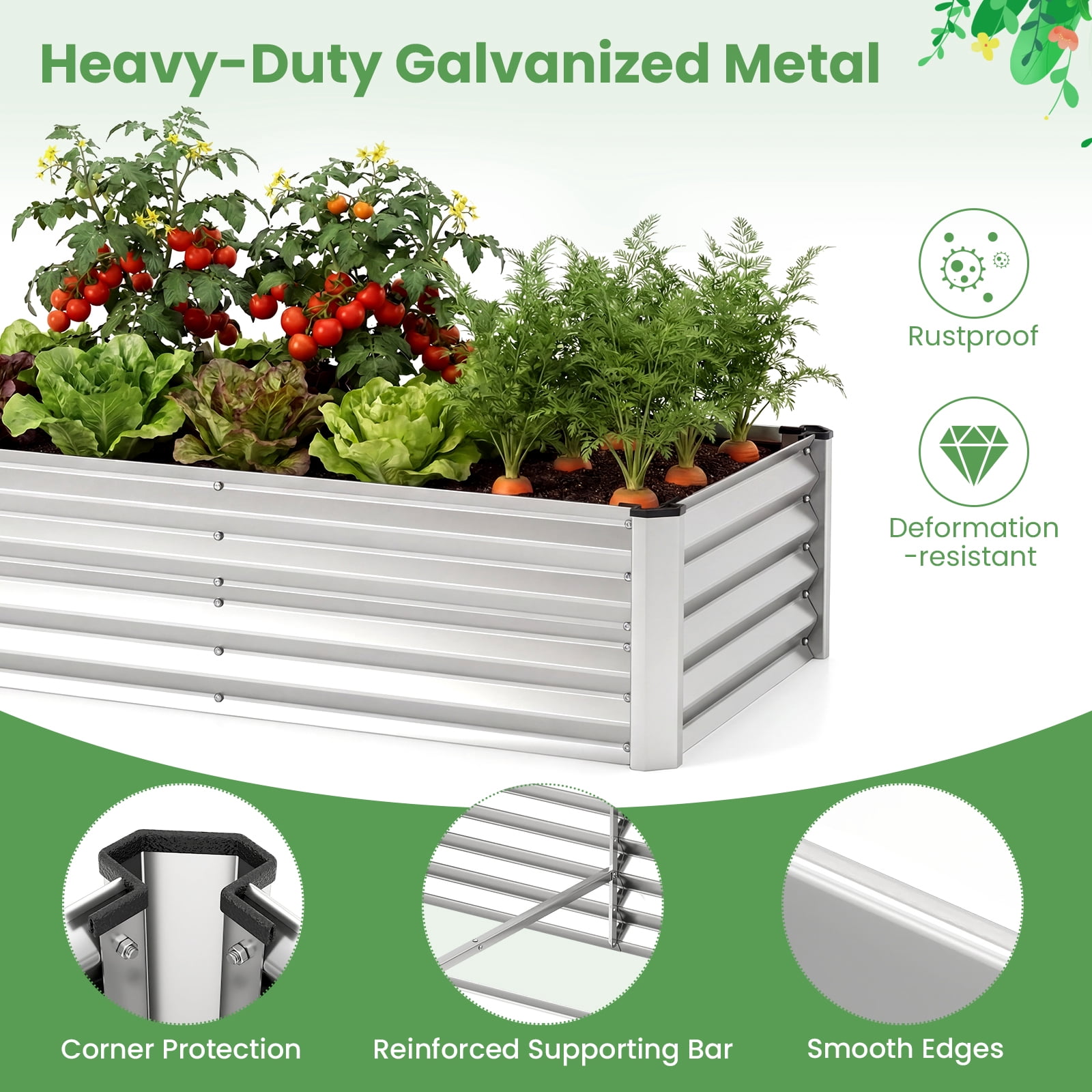 Gymax 4 x 2 x 3 FT Small Galvanized Raised Garden Bed w/Greenhouse Cover Windows Sliver & Transparent