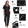 thumbnail image 3 of MAYFISH 100% Cotton Women's Pajamas Sets Button Down Sleepwear Short Sleeve with Long Pants Lounge Pj set(Black, XL), 3 of 5