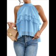thumbnail image 3 of Blusa de Holgada Sin Mangas con Volantes en para Mujer Azul L, 3 of 9
