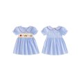 thumbnail image 2 of RUINIXCW Toddler Baby Girl Back to School Dress Kids Kindergarten Outfits Toddler Girl Summer Fall Dress 2 3 4 5 6 Years Apple Pencil Embroidery Doll Collar Short Sleeves Plaid A Line Dress, 2 of 9