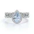 thumbnail image 4 of JeenMata Antique 1.5 carat Pear Shaped Created Aquamarine and Moissanite Bridal Ring Set in 18k White Gold over Silver, 4 of 6
