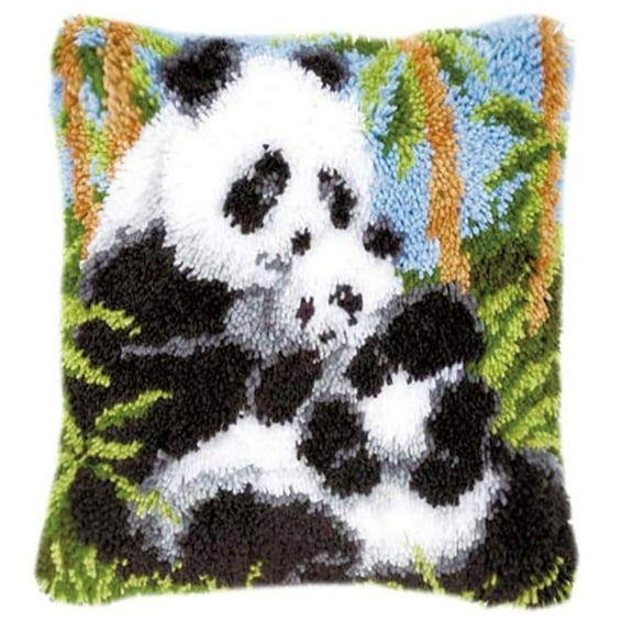 Latch Hook Kits for Adults Kids DIY Panda Pillow Cover Beginner Cross Stitch Kits with Preprinted Canvas Crochet Yarn Embroidery Hooking Kit Sofa Home Decor 17'' X 17''
