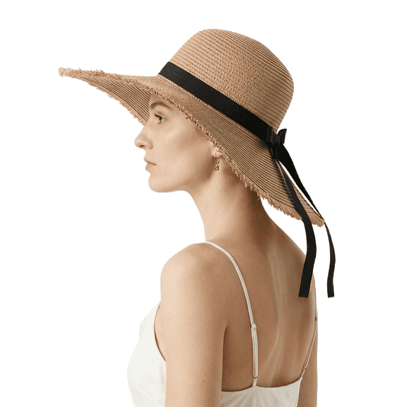 COOPLUS Womens Straw Sun Hat Wide Brim Frayed Edge Beach Hat Packable Floppy Summer UPF Protection for Vacation