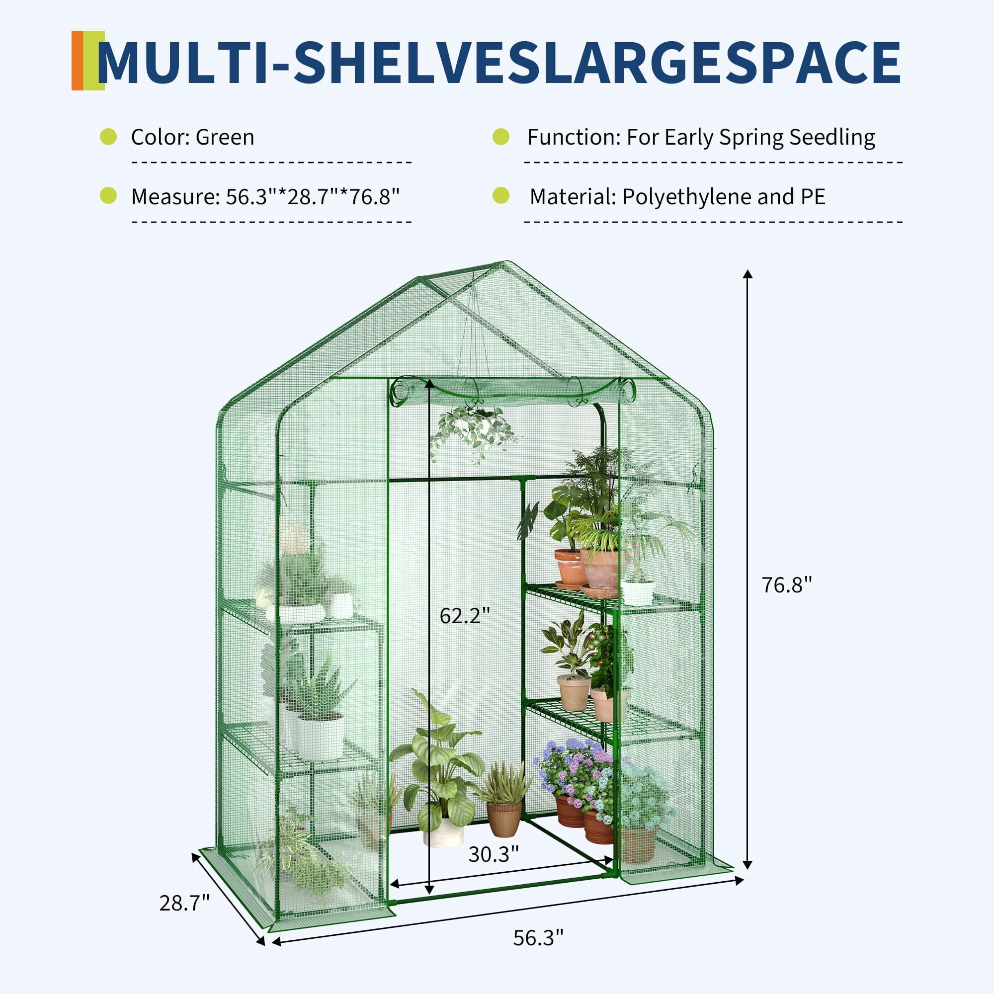 Greenhouses for Outdoors with 4 Wire Shelves, 57 x 29 x 77 inch Portable Greenhouse with Thicken PE Cover, Roll-up Zipper Door, Walk-in Green Houses