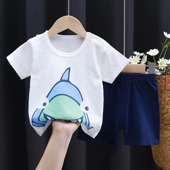 Pretxorve 3 - 72 Month Outfit Kids Fresh Art Print Short Sleeve Top and Shorts Friendly Toddler Casual Wear