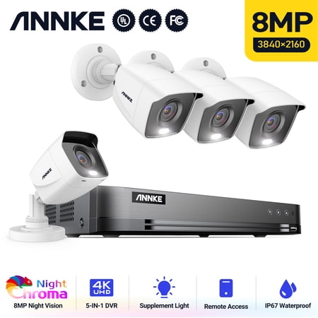 UPC: 0615116538462 | ANNKE 4K Ultra HD 8CH Security Camera System 4PCS Full Color Night Vision Home Outdoor Indoor Wired CCTV Surveillance Camera Kit
