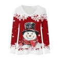 thumbnail image 4 of IWRICH Women's Christmas Snowmen Printed Tops Casual V-Neck Long Sleeve Casual T-Shirts 2025 Fall Trendy Tees Red XL, 4 of 4