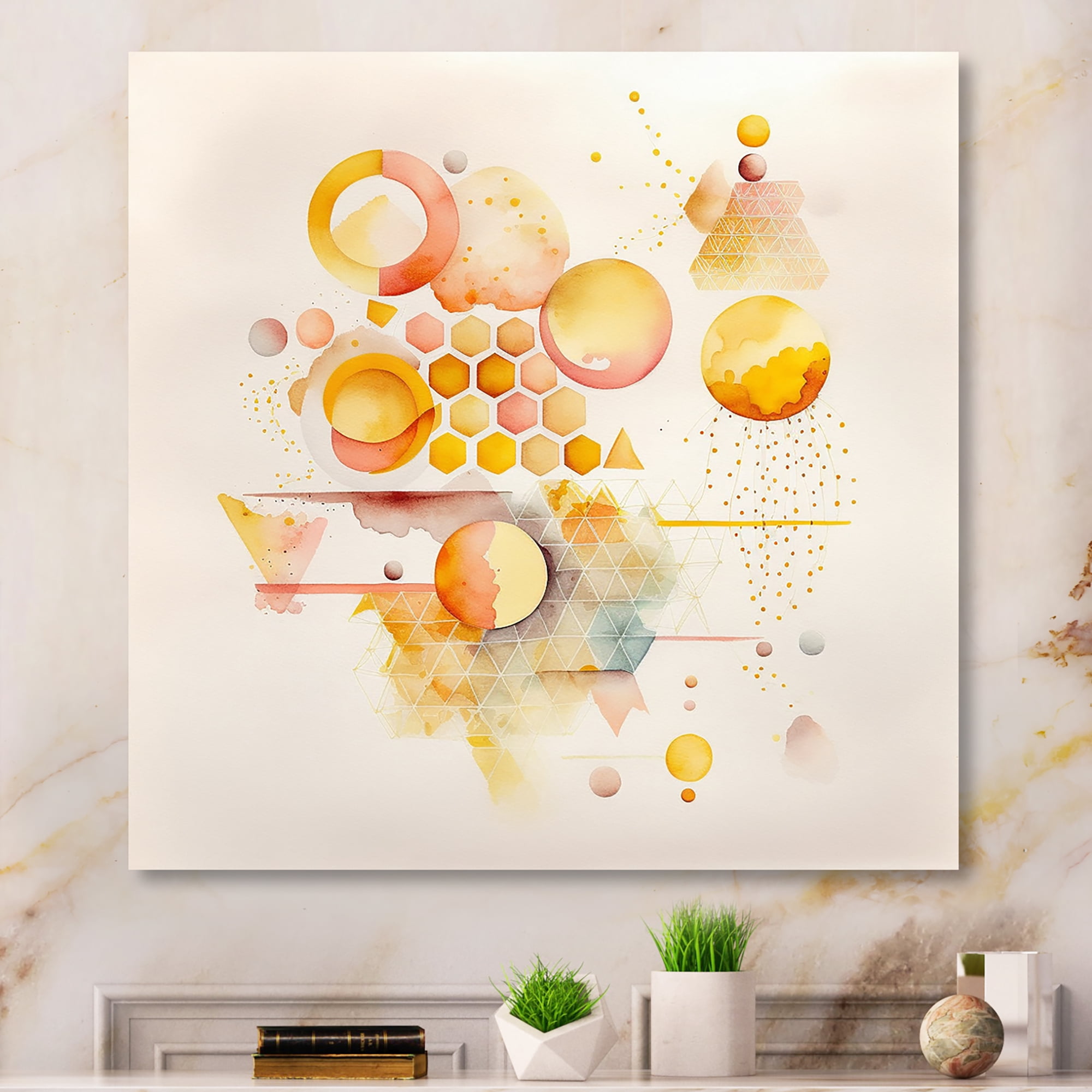 Designart Yellow Multi Shape Abstract VI Canvas Wall Art