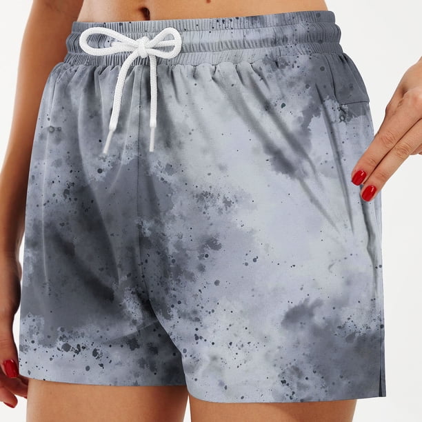 Puntoco Pantalones cortos de algodón para mujer Pantalones cortos casuales estampados sin estiramiento de cintura alta a la moda para mujer
