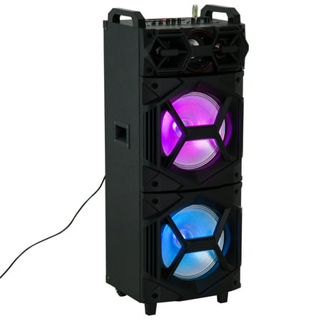 HOMCOM 80 Watt Portable Wireless Bluetooth Speaker System with LED  Lights, Wheels and (Best Bluetooth Speaker On Wheels)