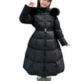 thumbnail image 4 of KAUOD Girls Quilted Parka Coats Winter Waterproof Padded Insulated Puffer Jackets Kids Long Faux-F𝐮r Hood down Outwear, 4 of 9