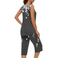 thumbnail image 3 of aohooy Womens Pajama Sets Trendy Floral Print Sleeveless Pleated Top with Capri Pants Pj Set Soft Sleepwear 2 Piece Lounge Set 2025 Gray,XL, 3 of 5