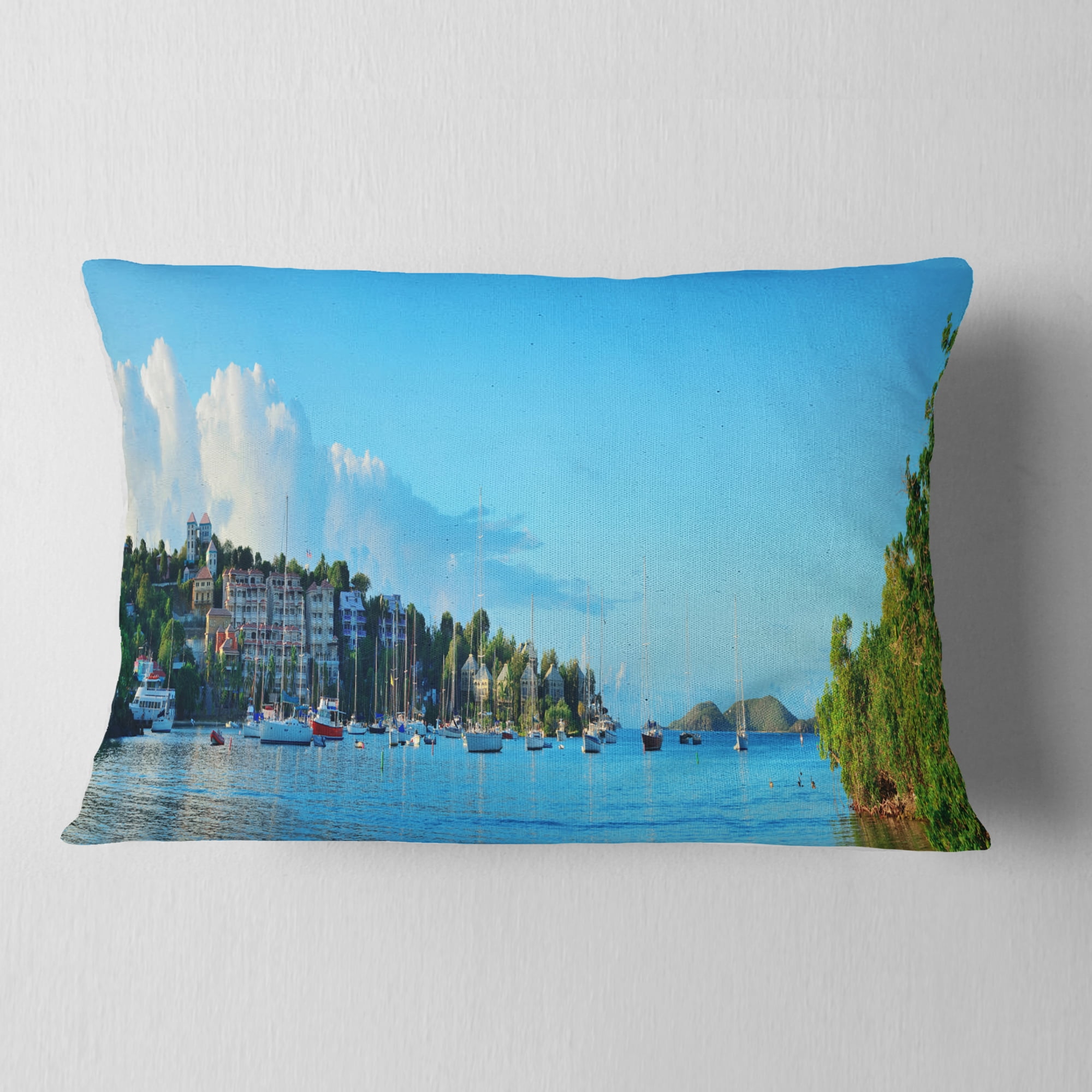 Designart St John Bay Panoramic View - Seashore Throw Pillow - 12x20