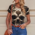 thumbnail image 4 of KLL Women 's Crew Neck Bodysuit Jumpsuits Metal Style Horned Skull Print Short onesies Stretch T Shirts, 4 of 5