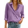 thumbnail image 6 of Womens Cotton Linen Button Down Shirts Loose Fit Long Sleeve Collared Blouse Casual V Neck Tops Outfits S-3XL Purple 2XL, 6 of 6