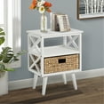 thumbnail image 2 of eHemco X-Side Mid-Century Modern Nightstand End Table with Storage Shelf and Wicker Basket, White, 2 of 5