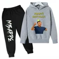 thumbnail image 3 of Conjunto de sudadera y pantalones con estampado de Mbappé para niños, primavera y otoño, conjunto de ropa deportiva de 2 piezas para niños y niñas, ropa para niños, 3 of 5