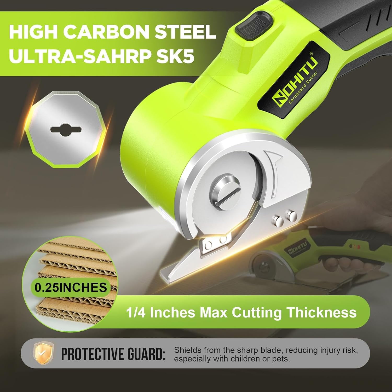 Cordless Electric Scissors: 4V Rechargeable Rotary Cardboard Cutter, 3000mAh Battery, with LED Light, Box Cutter for Fabric Carpet Carton Plastic Leather Cloth