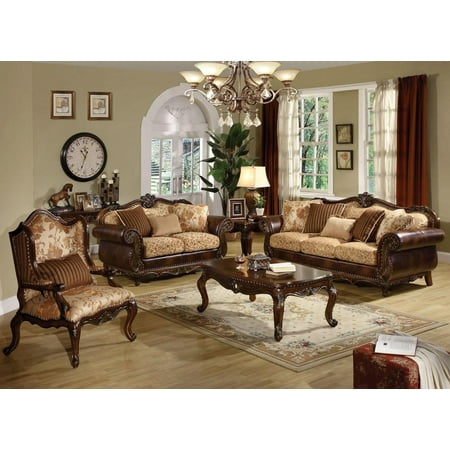 Cherry Bonded Leather Fabric Sofa Set 5pcs Acme Furniture 50155 Remington
