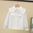 thumbnail image 6 of BRGZLK Puff Long Sleeve Shirts for Girls Solid Color Cute Lace Trim Peter Pan Collar Blouse Elegant Casual Button Down Shirt Back to School Outfits White B 5-6 Years, 6 of 6