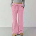 thumbnail image 2 of Inleife Women's Solid Wide Leg Sweatpants Drawstring Elastic Waisted Pants Casual Trousers with Pockets, 2 of 6