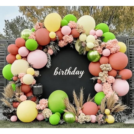 Green Pink Yellow Balloons Double Stuffed Pastel Balloon Arch Garland Kit for Birthday Baby Shower Wedding Christmas Spring Easter Party Decorations