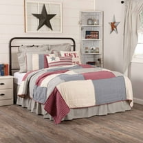 VHC Brands Hatteras Patch Patchwork Flax Cotton Linen Blend Bedding Pre-Washed Twin Quilt, 70x90, Americana Red