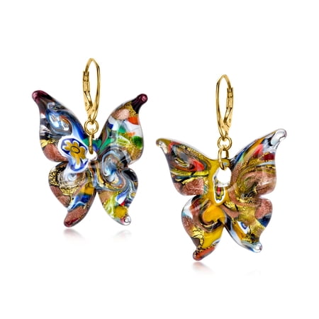 Ross-Simons Italian Multicolored Murano Glass Butterfly Drop Earrings With 18kt Gold Over Sterling, Women's, Adult
