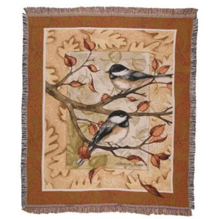 - Autumn Leaves Chickadee Deluxe Woven Tapestry Throw Blanket