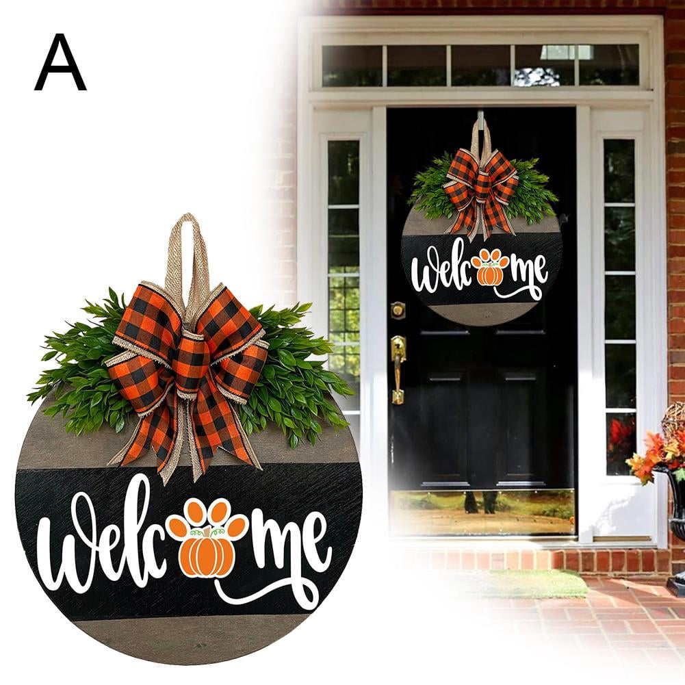 Couronne De Porte Halloween En Bois - Décor De Bienvenue - Style A - Pour Porte D'Entrée Ou Mur