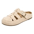 thumbnail image 5 of Rokment Womens Closed Toe Gladiator Clogs Suede Buckles Comfortable Backless Slip on Walking Flat Sandals for Boho Beach Summer 2026 Beige Size 6, 5 of 7