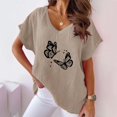thumbnail image 2 of Busydd Womens Summer Tops V Neck Cotton Linen Shirts Casual Short Sleeve Blouses Fashion Floral Print Tee Tops Loose Fit Comfortable T Shirts Stylish Flowy Dressy Going Out Tops, 2 of 4
