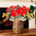 thumbnail image 5 of Artificial Poinsettia Bouquet with Red Berry for Vase Fillers, Home Holiday Bush, Indoor Floral, Cemetery Flowers, Centerpieces, 5 of 6