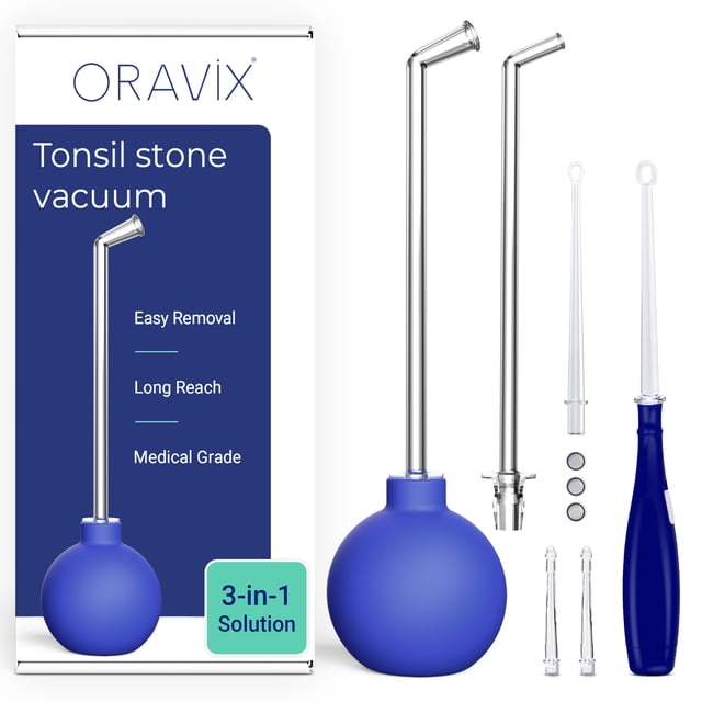Kit 3 en 1 ORAVIX para eliminar cálculos amigdalinos con aspiradora