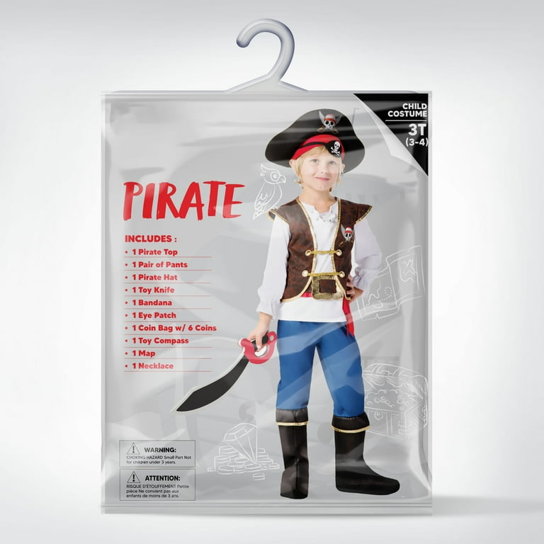 Bryndo Kids Pirate Costume Set Boys Pirate Captain Dress Up Kit With Hat Vest Sword Hook Eye Patch Earring Fancy Dress For Halloween Birthday Party Role Play