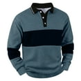 thumbnail image 2 of QHRMKOG Mens Polo Shirts Long Sleeve Casual Color Block Polo Shirt Loose Fit Collared Golf Tshirts Trendy Pullover Top Blue L, 2 of 4