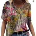 thumbnail image 1 of Camiseta de mujer Blusa de playa con cuello en V y manga corta con estampado floral, Caqui, S Vogacara AP002484-01, 1 of 4