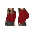 thumbnail image 2 of Lace V Neck Fall Sweaters for Women Trendy Light Long Sleeve Knit Loose Pullover Sweater Jumper Tops Wine Red XXL, 2 of 5