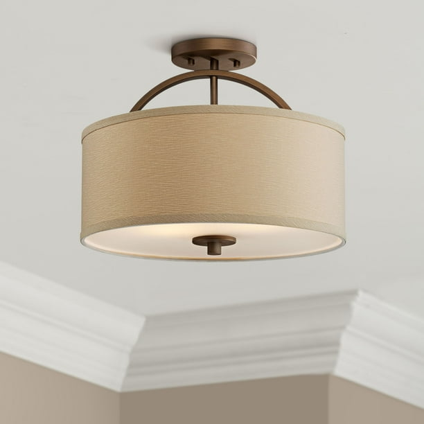 Possini Euro Design Modern Ceiling Light Semi Flush Mount Fixture Brushed Bronze 15 Wide Oatmeal Linen Drum For Bedroom Kitchen Com Possini Euro Design Modern Ceiling, Modern Ceiling Light Fixtures Canada