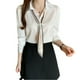 thumbnail image 1 of Camisa de gasa para mujer, manga larga, cuello vuelto, fina y elegante, Top de gasa para primavera y otoño para el trabajo, blanco L, 1 of 8