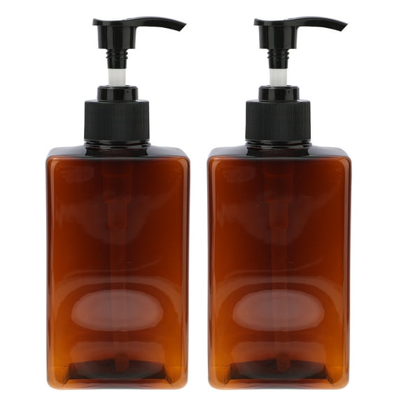 KAKOWELY 2pcs 280ml Refillable Empty Plastic Cream Lotion Dispenser Square Spray Pump Bottles for Cosmetic Shampoo Liquid Soap (Brown),5.75"X2.64"X1.69"