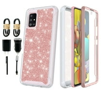 Value Pack and for Samsung Galaxy A51 5G (NOT FIT REG VER) Case Phone Case Dual Layer Glitter Full-Body Rugged Clear Back Case Drop Resistant Shockproof Case with Built In Screen Protector (Rose)